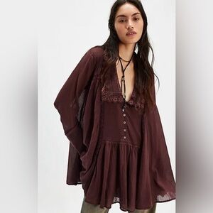 Free People Aubergine Victorian Mini Dress / Tunic Size M